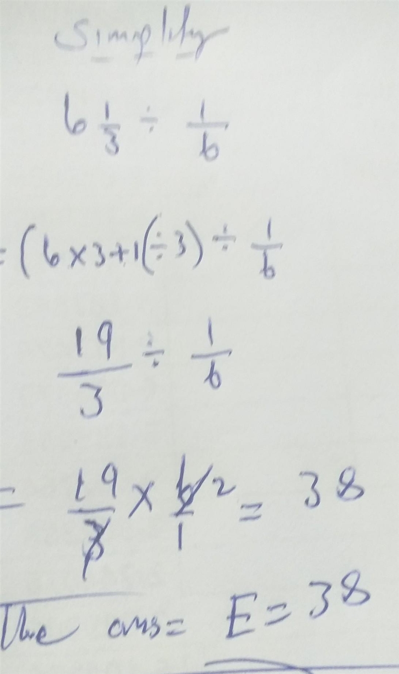 What is 6 (1)/(3) / (1)/(6) equal to? options: A. 6 B. 9 C. 12 D. 19 E. 38​-example-1