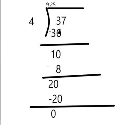 The steps to convert 37 over 4 to a decimal are shown below: Division is shown with-example-1