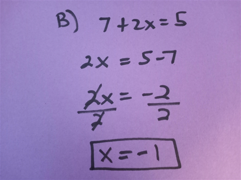 Tollowing: a) 3x + 4 = 9.5 7 + 2x = b) = 5-example-2