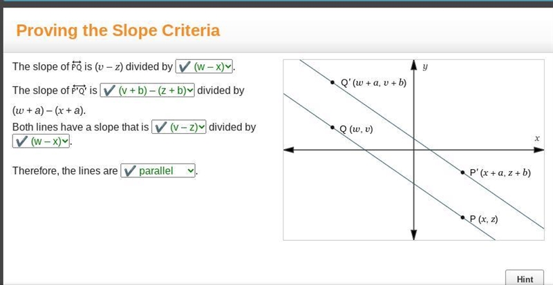 The slope of Po is (v – z) divided by The slope of pois divided by (w + a) - (x + a-example-1