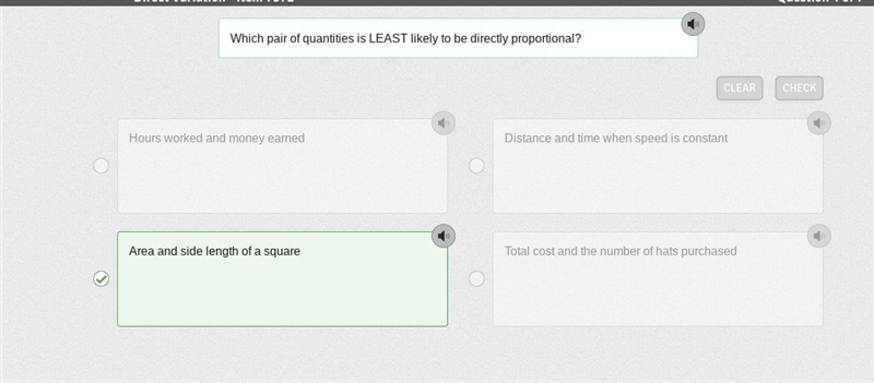 Which pair of quantities is LEAST likely to be directly proportional? A.Hours worked-example-1