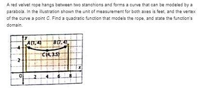 A red velvet rope hangs between two stanchions and forms a curve that can be modeled-example-1