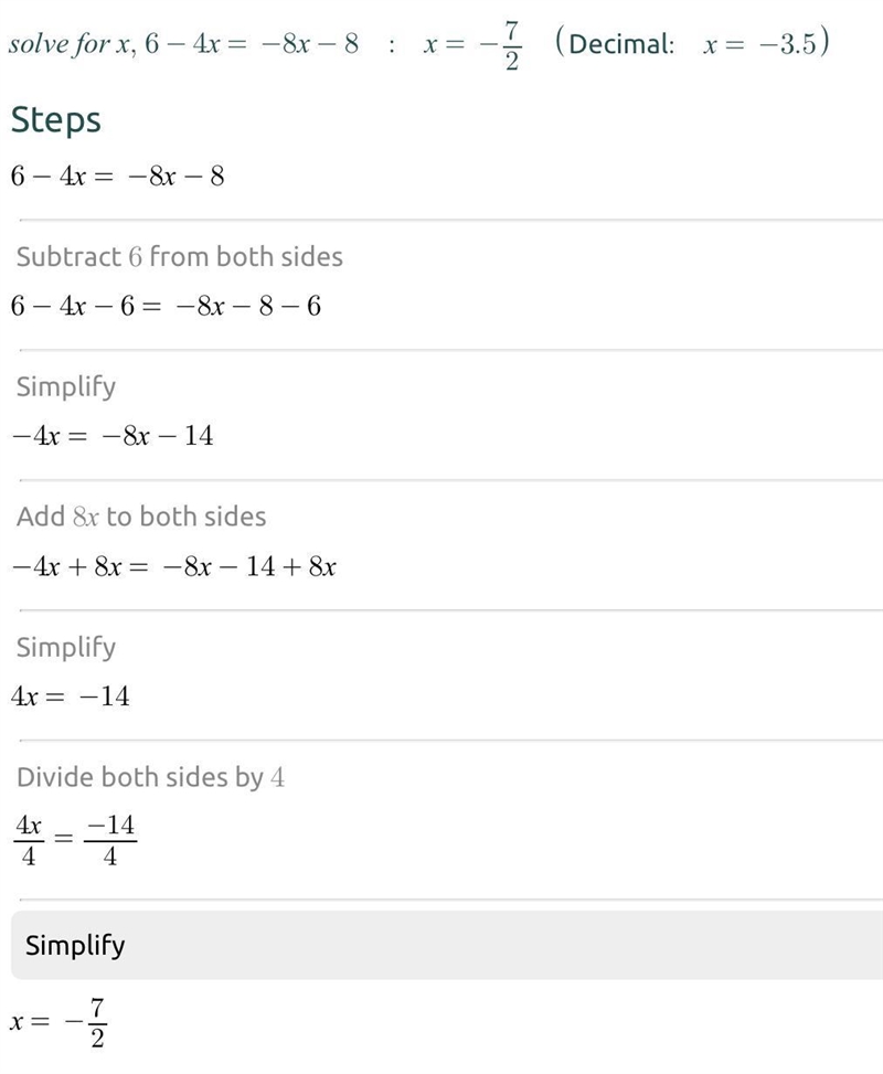 Find the value of X 6-4x= -8x -8-example-1