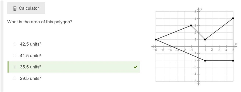 What is the area of this polygon? 42.5 units² 41.5 units² 35.5 units² 29.5 units²-example-1