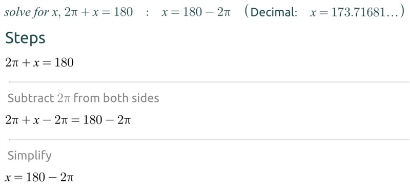 2π+x=180 solve for x!-example-1