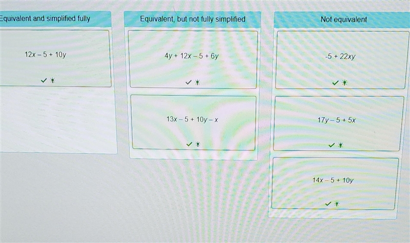 Six students are working to simplify the expression shown￼ 4y+13x-5+6y-x-example-1