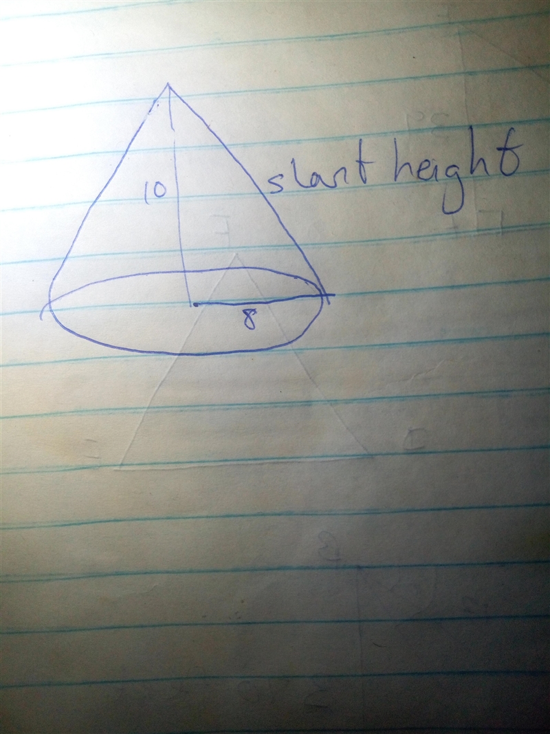 Find the slant height of the cone with the given measurements, rounded to the nearest-example-1