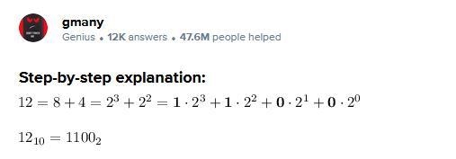 What is the binary number for 12​-example-1