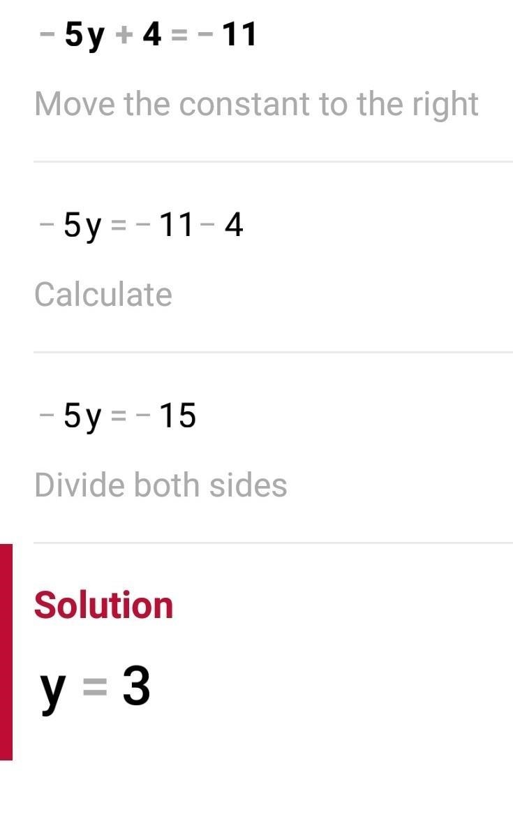 -5y+4=-11 what is y in this expression-example-1