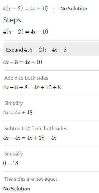 4 (x-2) = 4x+10 What is the answer-example-1