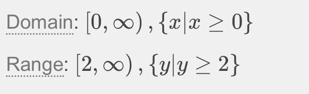 What are the domain and range of the function f(x)=√x-7+9-example-1