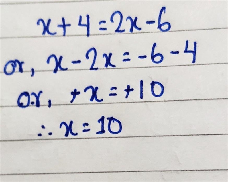 X + 4 = 2x - 6 what is the value of x-example-1