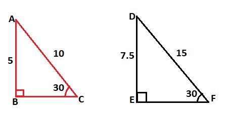 The triangles below are similar. Which similarity statements describe the relationship-example-1