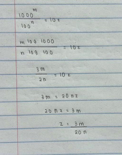 1000^m/100^n can be written in the form 10z express z in terms of m and n-example-1