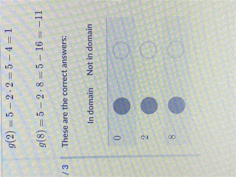 G(x)=5-2x. Determine for each x-value whether it is in domain of g or not.​-example-1