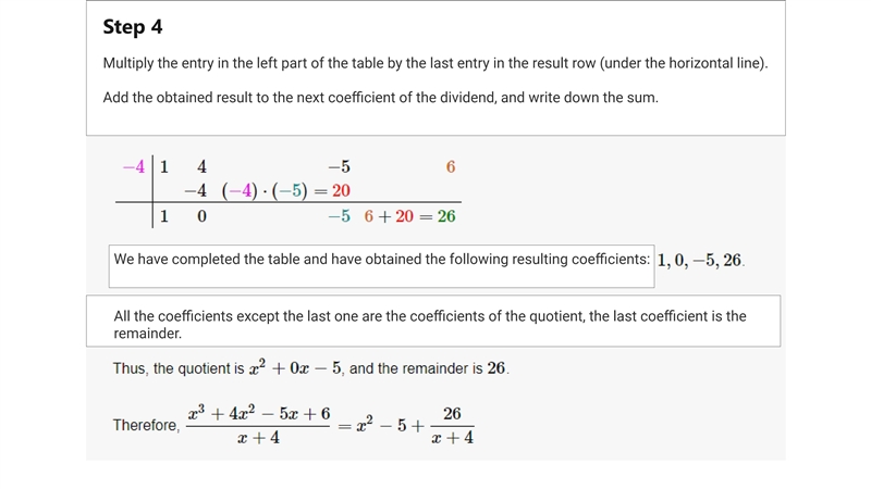 For the polynomial f(x)=(x^3)+(4x^2)-5x+6 use synthetic division to find f(-4)-example-3