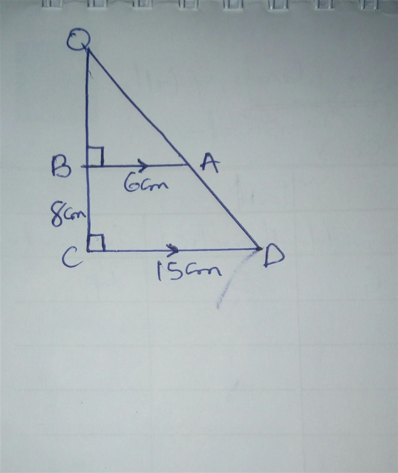 In the diagram, ABCD is a part of a right angle triangle ODC. If AB = 6 cm, CD = 15 cm-example-1