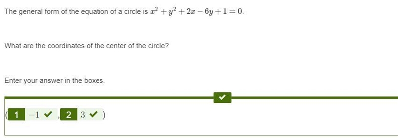 The general form of the equation of a circle is x2+y2+2x−6y+1=0. What are the coordinates-example-1