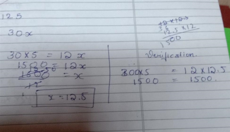 VA How could you use cross products to check the solution to this proportion? 12 5 30 x-example-1