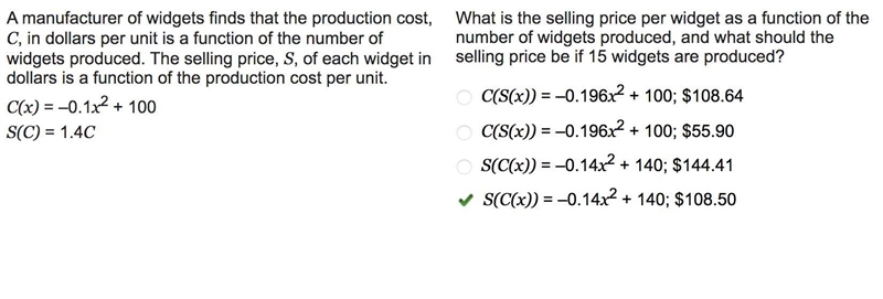 A manufacturer of widgets finds that the production cost, What is the selling price-example-1