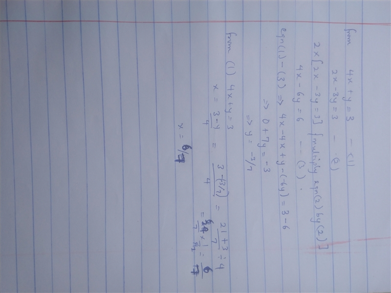 Which graph shows the system of equations 4 x + y = 3 and 2 x minus 3 y = 3?-example-1