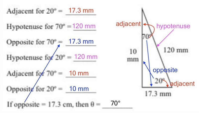 This is trigonometry! I need help with what it means when it says “adjacent for 20 degrees-example-2