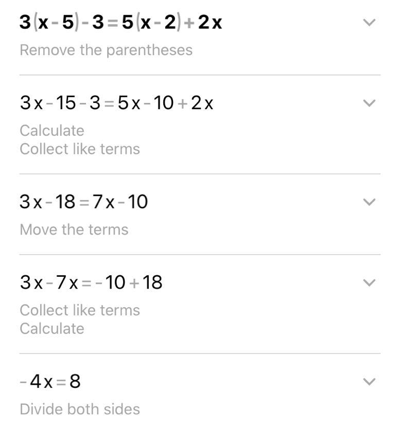 Enter the value for x that makes the equition true. " 3(x - 5) – 3 = 5(x - 2) + 2x-example-1