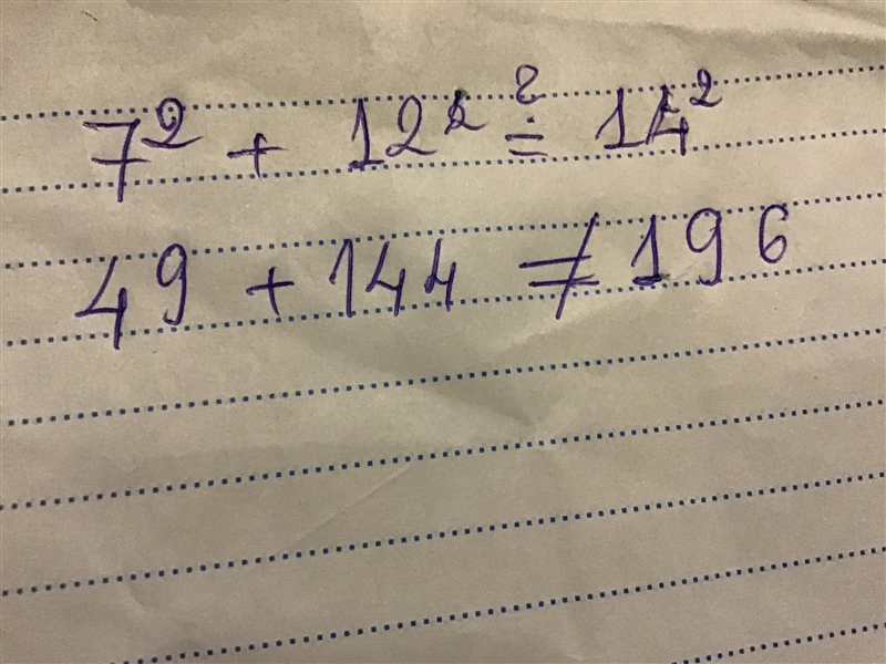 Is 7,12,14 a right triangle-example-1