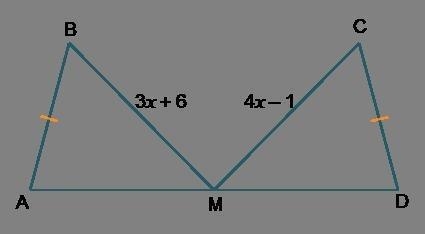 M is the midpoint of AD. Triangles A B M and D C M are connected at point M. Sides-example-1