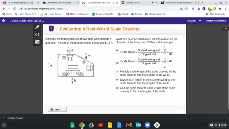 Consider the blueprint (scale drawing) of a living room in a house. The size of the-example-1