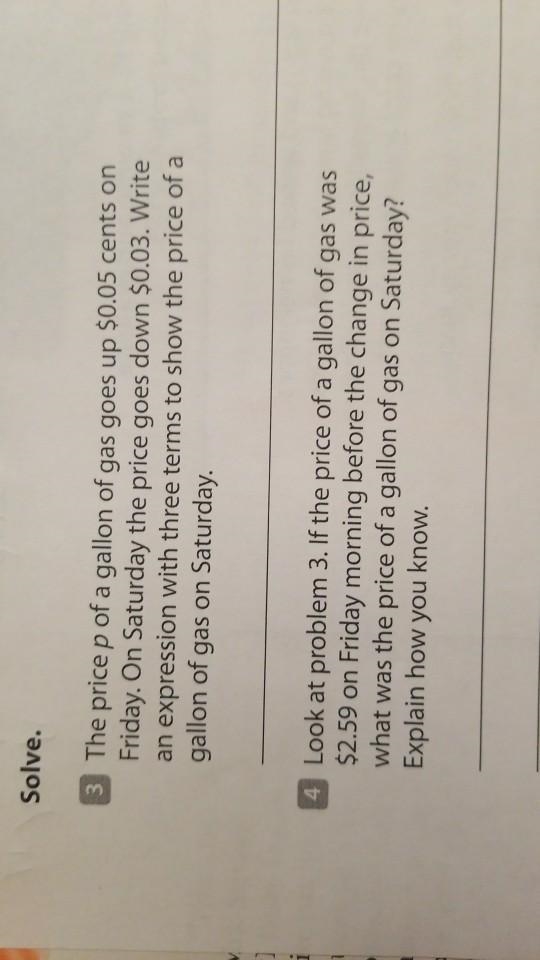 look at problem 3. if the price of gallon of gas was $2.59 on Friday morning before-example-1