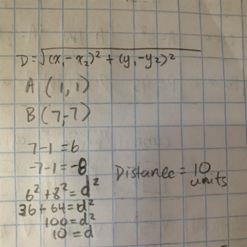 Explain the distance formula. Then use it to calcute the distance between A(1,1) and-example-1