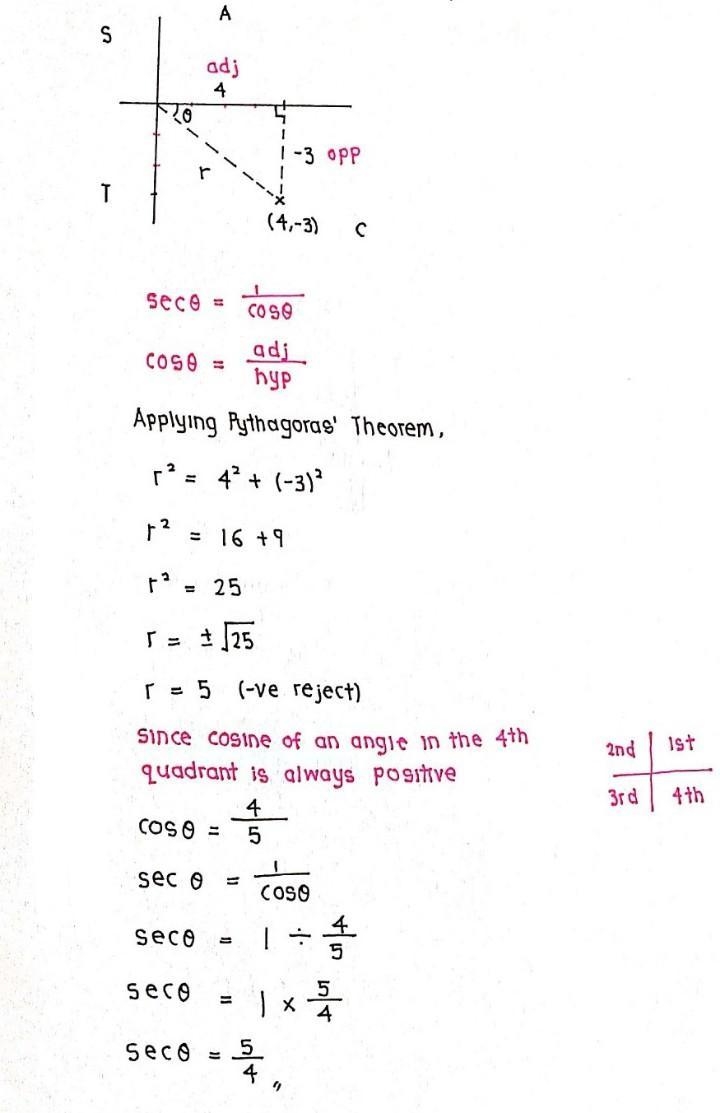 Find the value of sec (θ)for an angle θ in standard position with a terminal Ray that-example-1