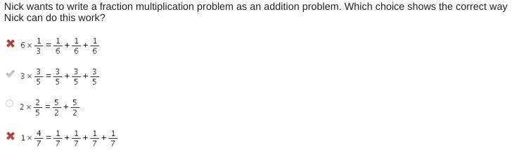 Nick wants to write a fraction multiplication problem as an addition problem. Which-example-1