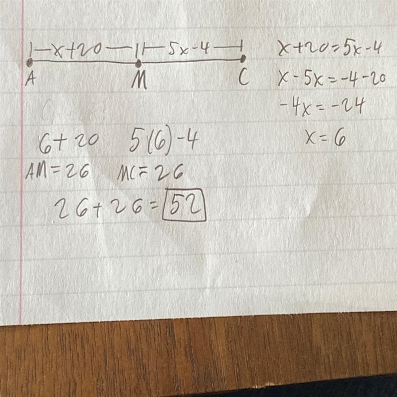 M is the midpoint of AC what is AC x+20 5x-4-example-1