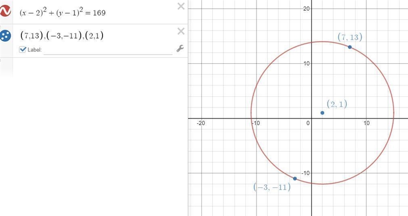 The points (7,13) and (-3,-11) are at the ends of a diameter. Find an equation for-example-1