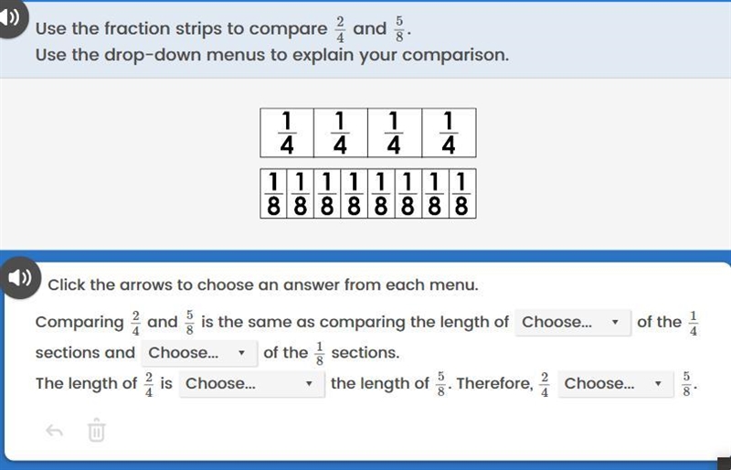 Use the fraction strips ti compare 2/4 and 5/8-example-1