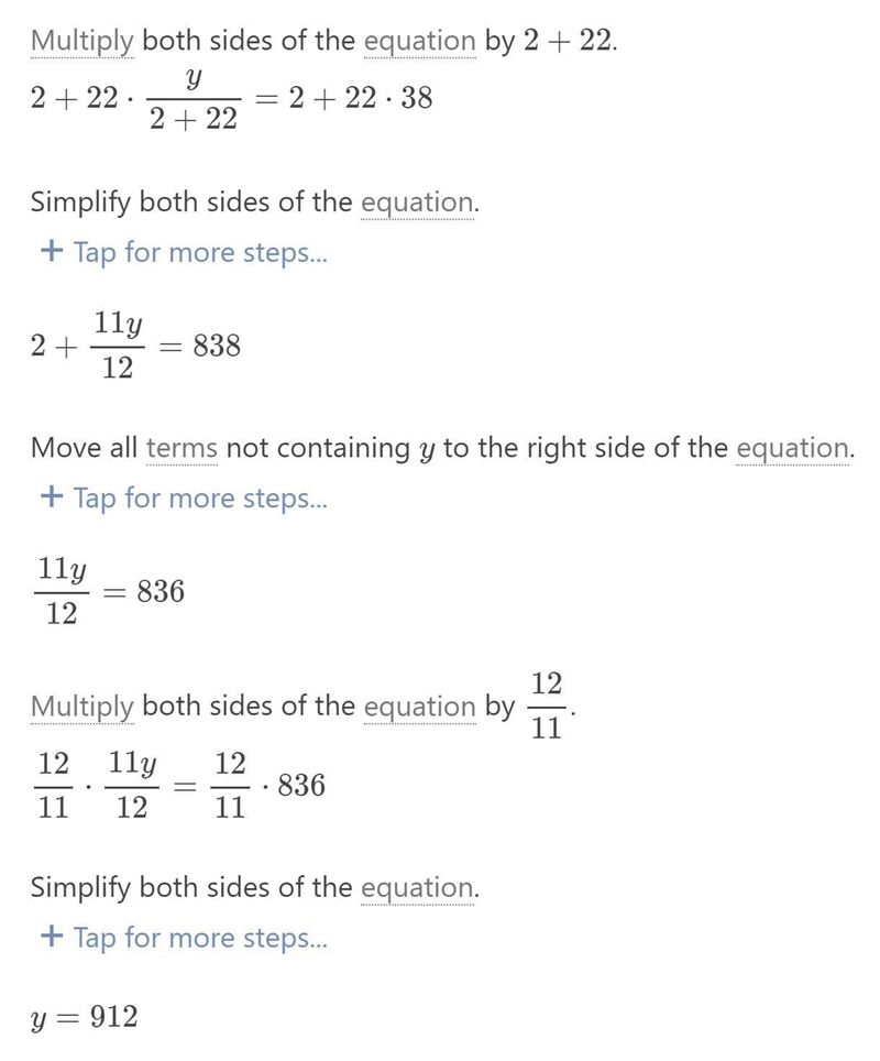 Solve y/2+22=38 for y-example-1