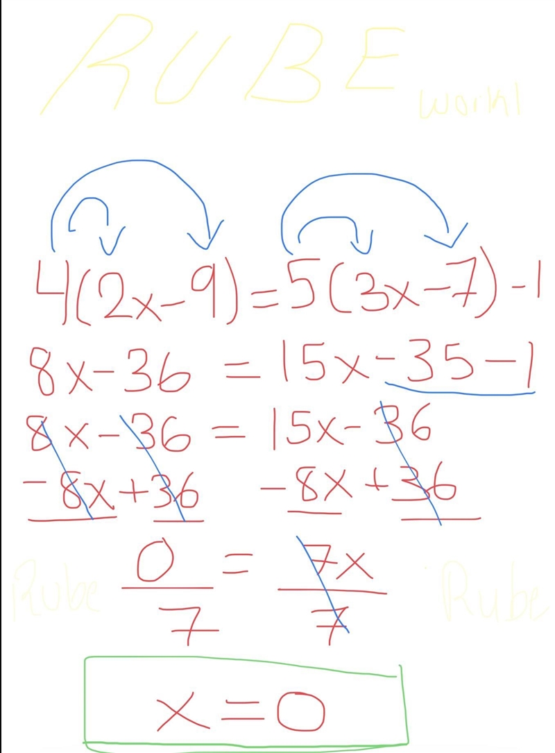 4(2x−9)=5(3x−7)−1 what is x?-example-1