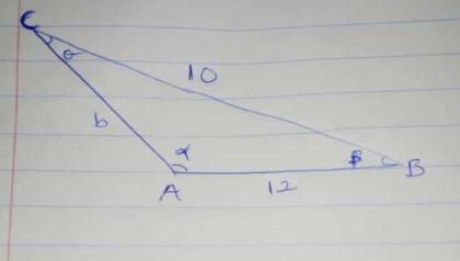 Solve the oblique triangle where side a has length 10 cm, side c has length 12 cm-example-1