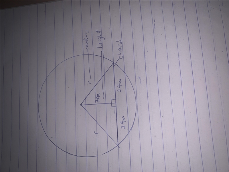 Find the radius of a circle if a 48-meter chord is 7 meters from the center. *-example-1