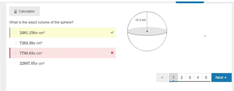 What is the exact volume of the sphere? 2481.156π cm³ 7263.39π cm³ 7790.83π cm³ 22807.05π cm-example-1