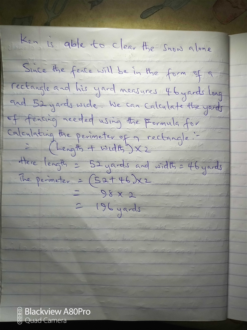 Jeffery wants toFence in perimeter of his rectangular shaped yard his yard measures-example-1