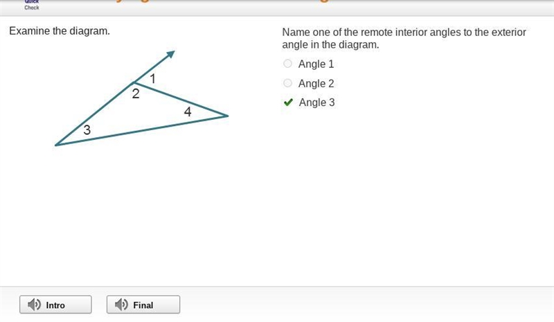 Examine the diagram. A triangle has angles 2, 4, 3. A line extends past angles 3 and-example-1