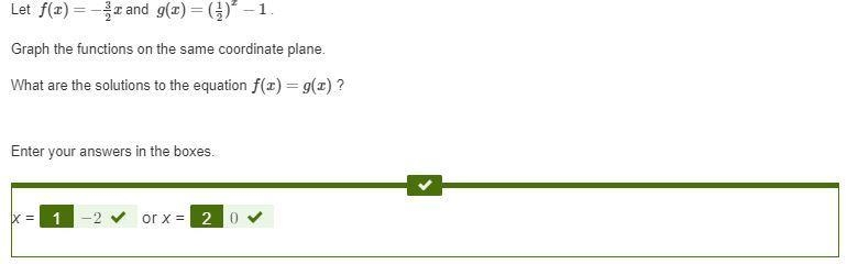 Let ​​ f(x)=−32x and ​ g(x)=(12)x−1 . Graph the functions on the same coordinate plane-example-1