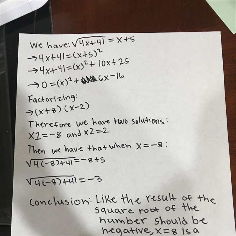 Which of the following is an extraneous solution of square root 4x+41=x+5-example-1