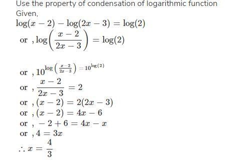 Log(x-2)-log (2x-3) = log2​-example-1