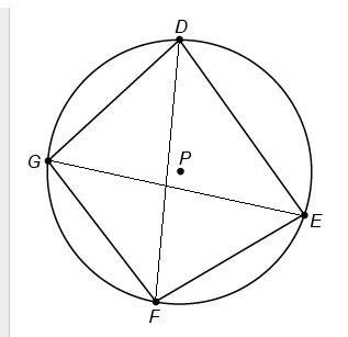 Given: Quadrilateral DEFG is inscribed in circle P. Prove: m∠G+m∠E=180∘-example-1