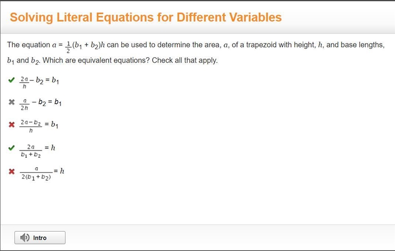 The equation a = StartFraction one-half EndFraction left-parenthesis b 1 plus b 1 right-example-1