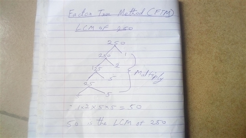 Using the factor tree method, find the LCM of 250.-example-1